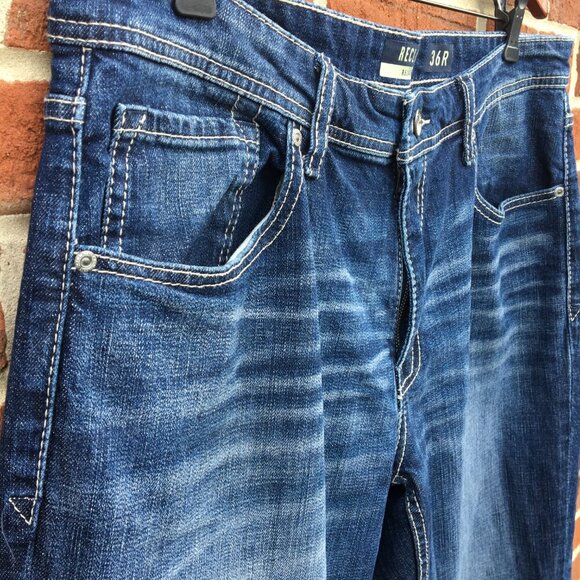 Reclaim Jeans Mens Size 36 Relaxed Fit Dark Wash Fade Whiskering - Picture 4 of 13